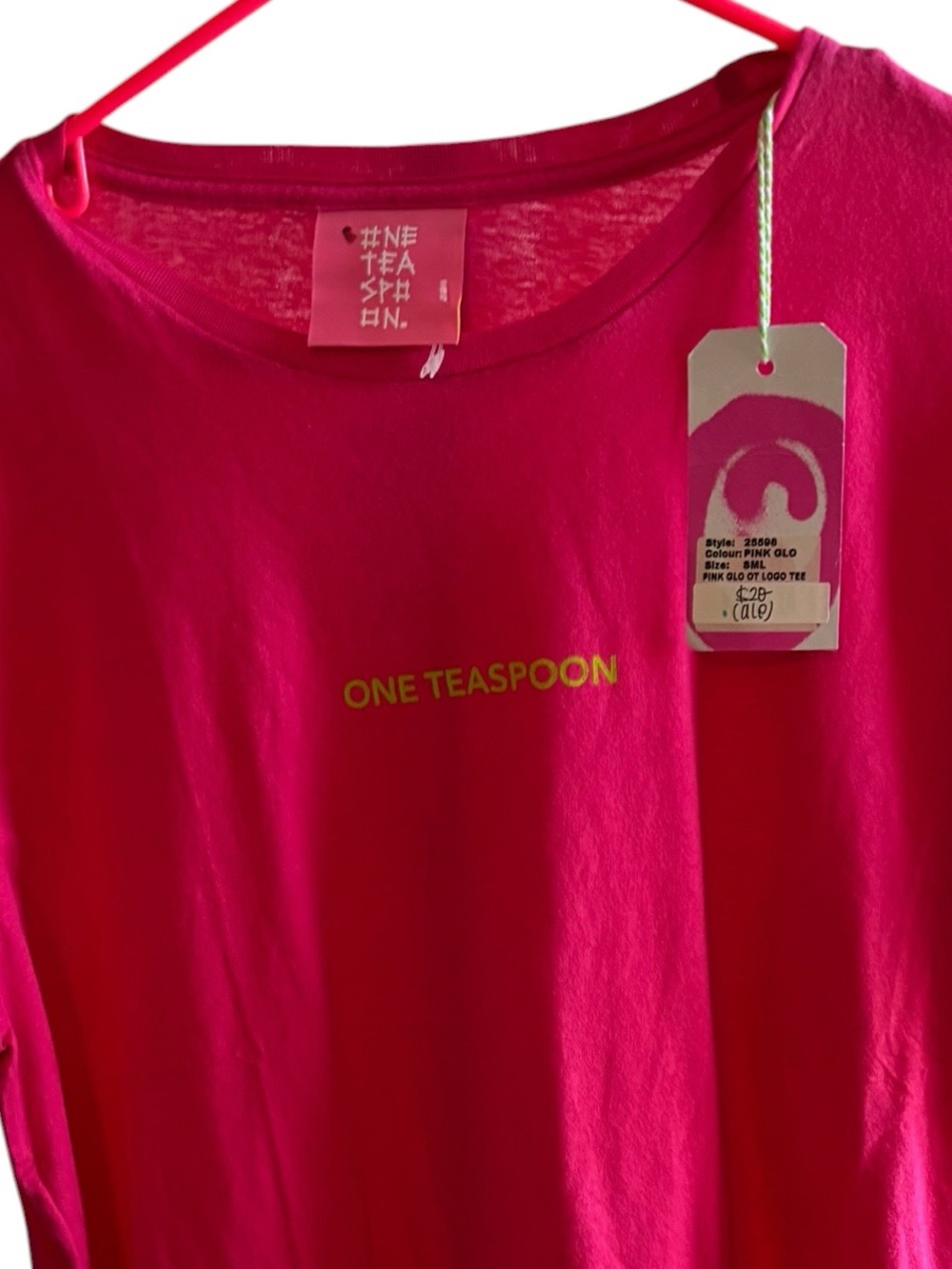 One Teaspoon Hot Pink Logo Short Sleeve Tee - Picture 2 of 4